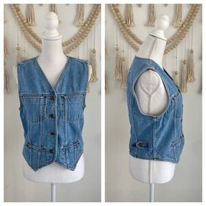 Vintage Liz Wear denim vest festival fitted sleeveless jean jacket button down S